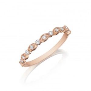 Henri Daussi 14kRoseGold White Diamond Stacking Wedding Band or Fashion Ring 6.5